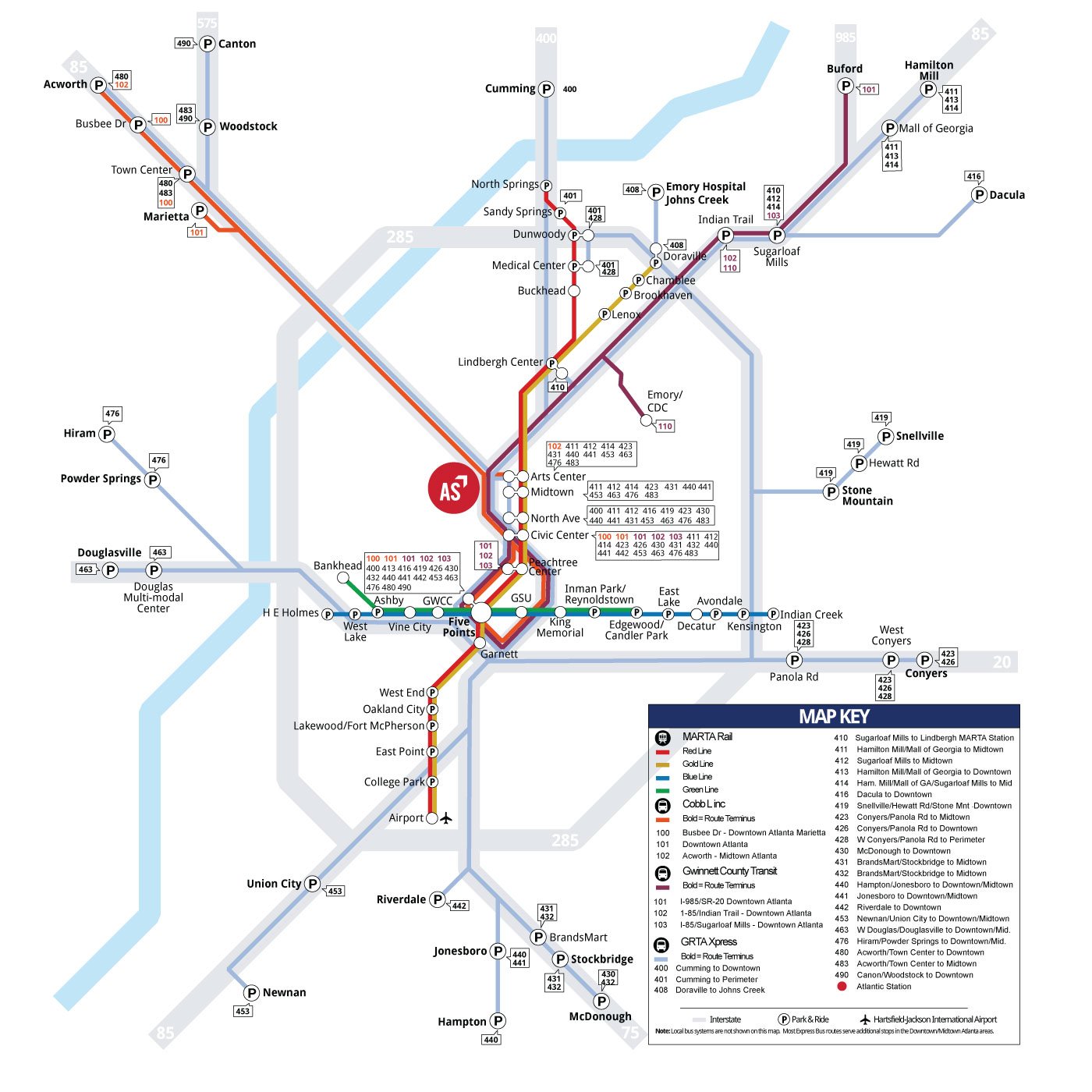 Regional Transit Map to Atlantic Station